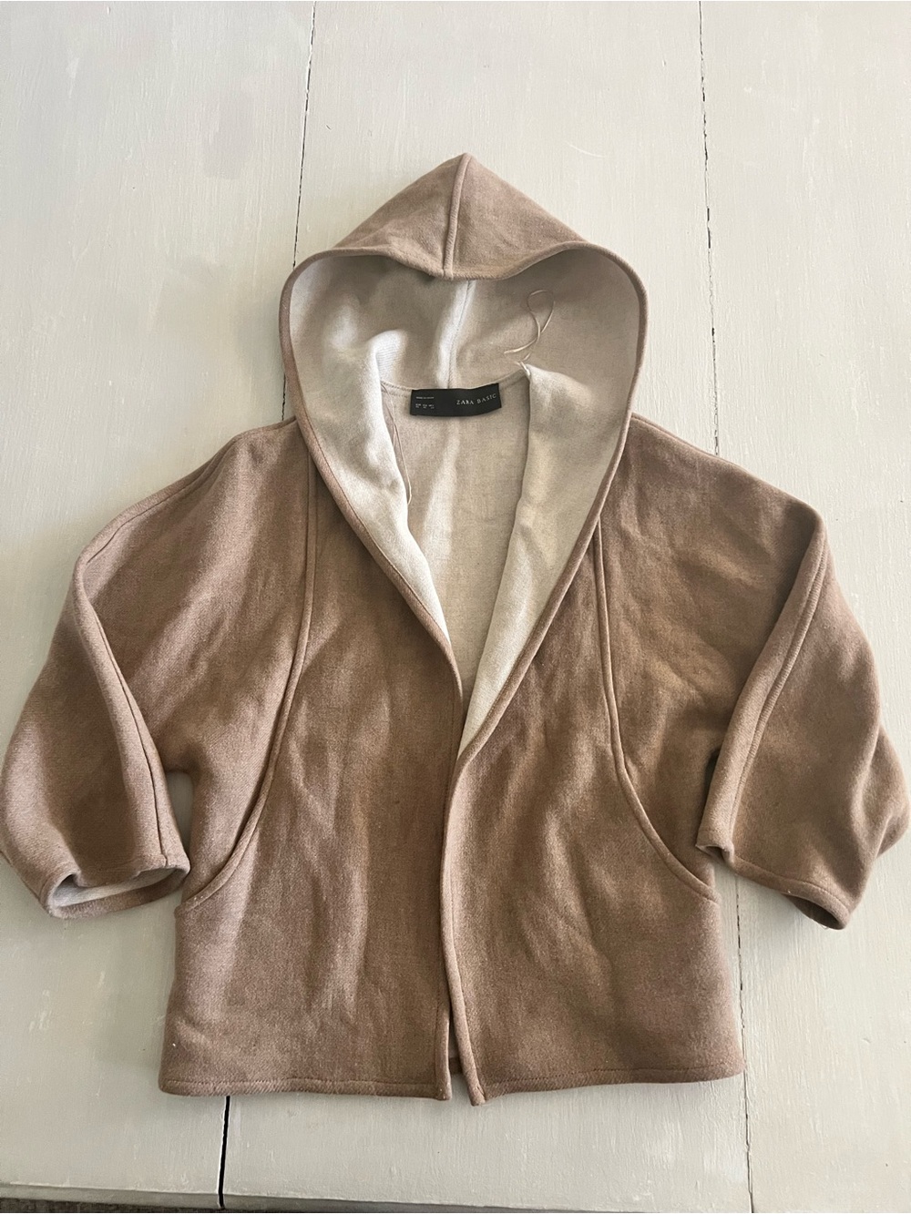Zara Basic Hooded Poncho Cape Taupe Beige Made in Spain Womenβs XS